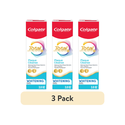 (3 pack) Colgate Total Active Prevention Plaque Cleanse Whitening Toothpaste Gel, Cool Peppermint, 3 oz