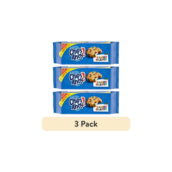 (3 pack) CHIPS AHOY! Crunchy Candy Blasts Fudgy Chocolate Chip Cookies, Family Size, 18.9 oz