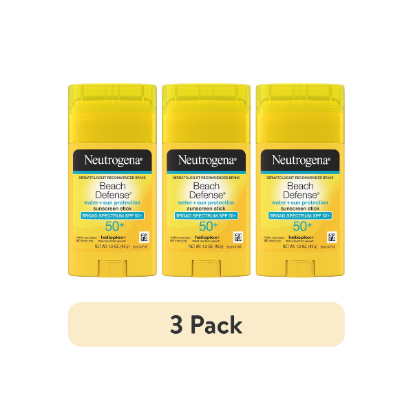 (3 pack) Neutrogena Beach Defense SPF 50+, Face Sunscreen Stick, Travel Size Sun Care, 1.5 oz