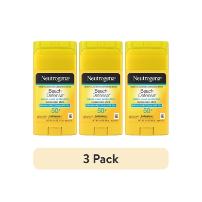 (3 pack) Neutrogena Beach Defense SPF 50+, Face Sunscreen Stick, Travel Size Sun Care, 1.5 oz