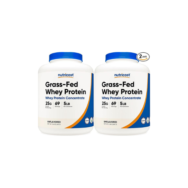 Nutricost Grass-Fed Whey Protein Concentrate (Unflavored) 5LBS (Pack of 2)