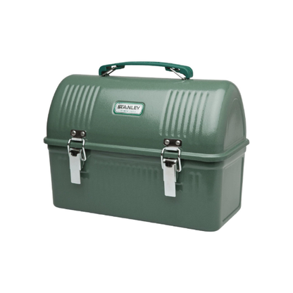 STANLEY Classic Lunch Box 10 qt | Vintage Metal Lunchbox | Durable Meal Container with Handle and Latch | Stores Food, Drinks, Thermos, Water Bottle | Hammertone Green