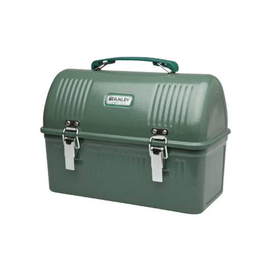 STANLEY Classic Lunch Box 10 qt | Vintage Metal Lunchbox | Durable Meal Container with Handle and Latch | Stores Food, Drinks, Thermos, Water Bottle | Hammertone Green
