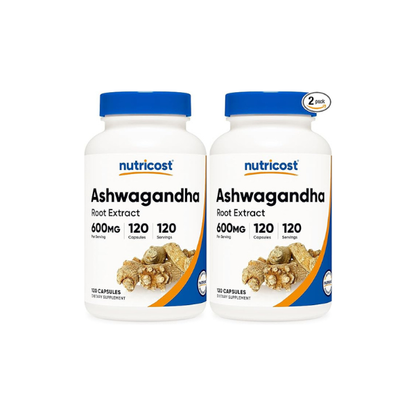 Nutricost Ashwagandha Herbal Supplement 600mg, 120 Capsules - Vegetarian, Non-GMO, Gluten Free, Ashwagandha Root (Pack of 2)