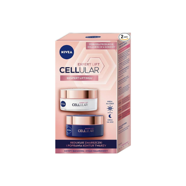 NIVEA Cellular Expert Lift Anti-Age Face Cream Set – Day & Night Moisturizers with Bakuchiol and Dual Hyaluronic Acid, 2 × 50 ml (100 ml) – Anti-Wrinkle, Firming and Skin-Renewing Care for Mature Skin