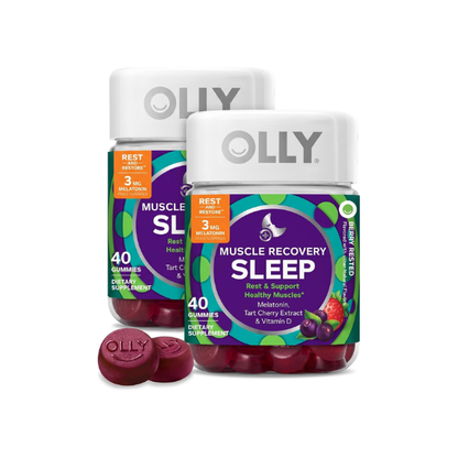 OLLY Muscle Recovery Sleep Gummies, Sleep and Sore Muscle Support, 3mg Melatonin, Tart Cherry, Vitamin D, Berry Flavor - 40 Count (Pack of 2)