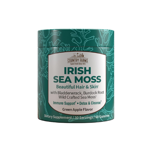 COUNTRY FARMS Irish Sea Moss Gummies, 2000mg Irish Moss, Burdock Root, Bladderwrack for Immune Support, Promotes Digestive Health, Skin and Hair Support, Pectin Based, Vegan, Gluten Free, Green Apple