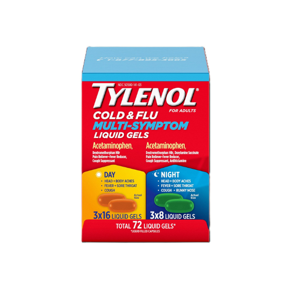 Tylenol Cold + Flu Multi-Symptom Liquid Gels, Day/Night, 72 ct.