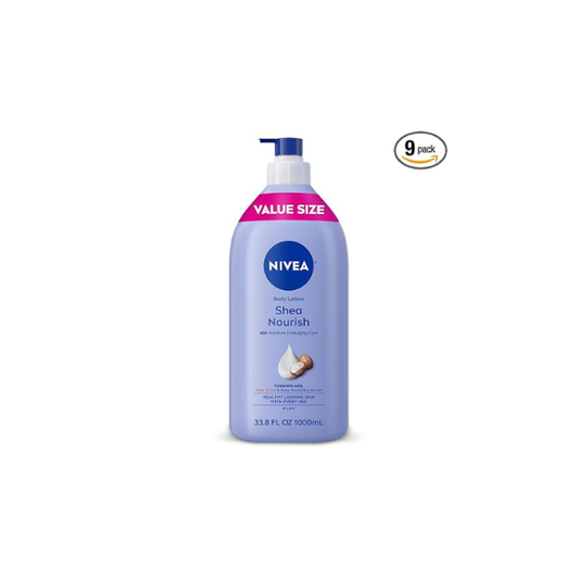 NIVEA Shea Nourish Body Lotion, Shea Butter & Hyaluronic Acid, 33.8 Fl Oz (Pack of 9)