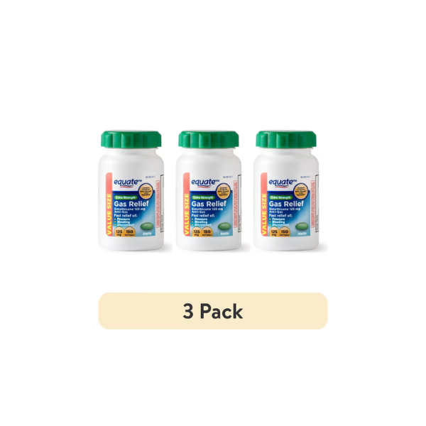 (3 pack) Equate Extra Strength Gas Relief Softgels Value Size, 125 mg, 150 Count