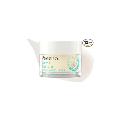 Aveeno Calm+Restore Oat Gel Face Moisturizer for Sensitive Skin, Fast-Absorbing&Lightweight Moisturizer & Face Cream with Prebiotic Oat&Feverfew,Fragrance-Free &Hypoallergenic,1.7 Ounce (Pack of 12)