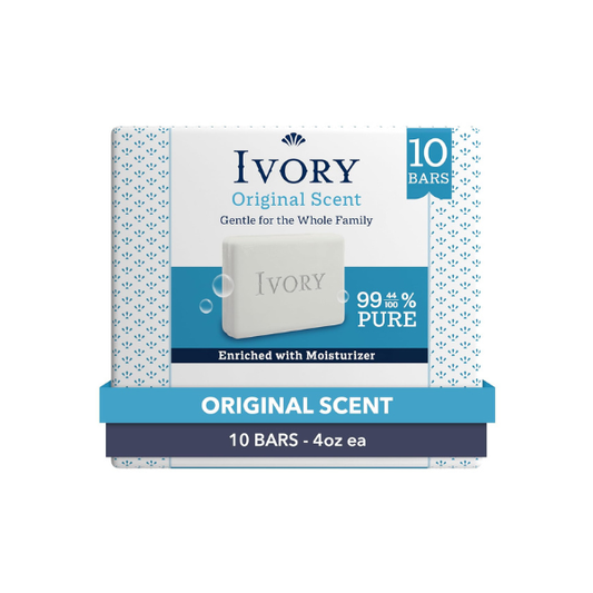 Ivory Gentle Bar Soap, Designed for Whole Family, 99.44% Pure Formula, Plant-Based Cleanser, Made Without Heavy Perfumes, Parabens & Phthalates, For All Skin Types, Original Scent, 4.0 oz (10 Count)