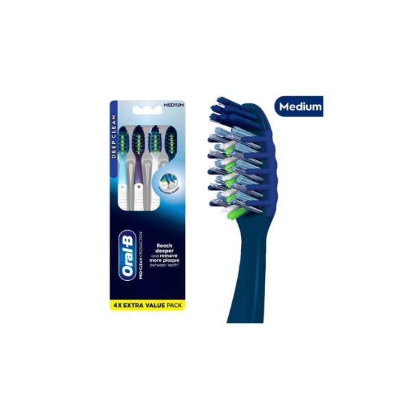 Oral-B Toothbrush, Pro Clean Cross Action, Deep Plaque Removal, Medium, 4 Count