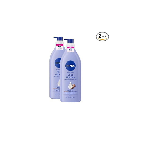 NIVEA Shea Nourish Body Lotion for Dry Skin with Hyaluronic Acid, Shea Butter and Deep Nourishing Serum, 48-Hour Body Moisturizer, 16.9 Fl Oz Pump Bottle (Pack of 2)