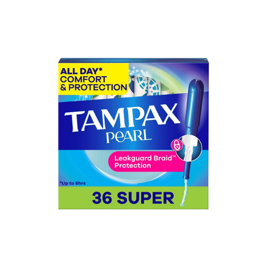 Pearl Tampons, with LeakGuard Braid, Super Absorbency, Unscented, 36 Count