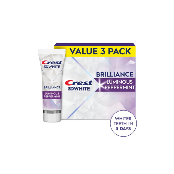 Crest 3D White Brilliance Vibrant Peppermint Teeth Whitening Toothpaste, 4.6 oz, Pack of 3 Tubes