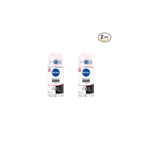 Nivea Black & White Invisible Clear Roll-On Deodorant 72h 25ml | Long-Lasting Freshness | Anti-Stain Formula | For All Day Protection Against Sweat, Odor & Yellow or White Marks on Clothes | 2-Pack