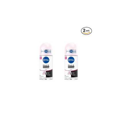 Nivea Black & White Invisible Clear Roll-On Deodorant 72h 25ml | Long-Lasting Freshness | Anti-Stain Formula | For All Day Protection Against Sweat, Odor & Yellow or White Marks on Clothes | 2-Pack