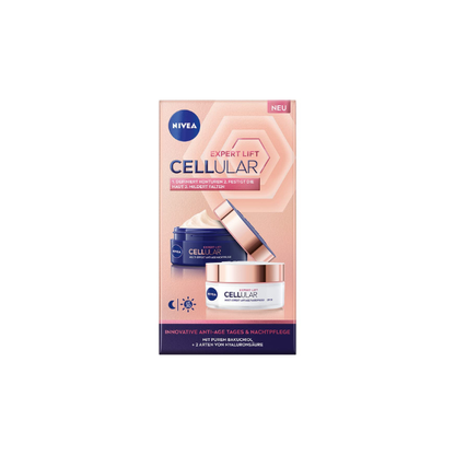 NIVEA Cellular Expert Lift Advanced Firming Day & Night Facial Cream Collection with Bakuchiol and Multi-Layer Hyaluronic Hydration for Mature Skin, Smoothing and Nourishing Anti-Age Duo, 2 × 50 ml