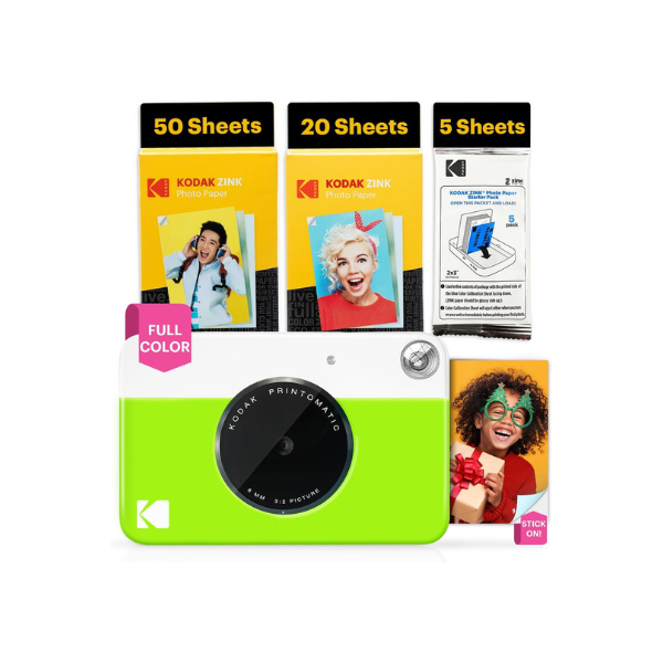 Kodak Printomatic Full-Color Instant Print Digital Camera - 75 Sheets Bundle - Prints On Zink 2x3 Sticky-Back Photo Paper - 5MP, Portable, Creative Fun Gift for Birthday, Christmas, Holiday - Green