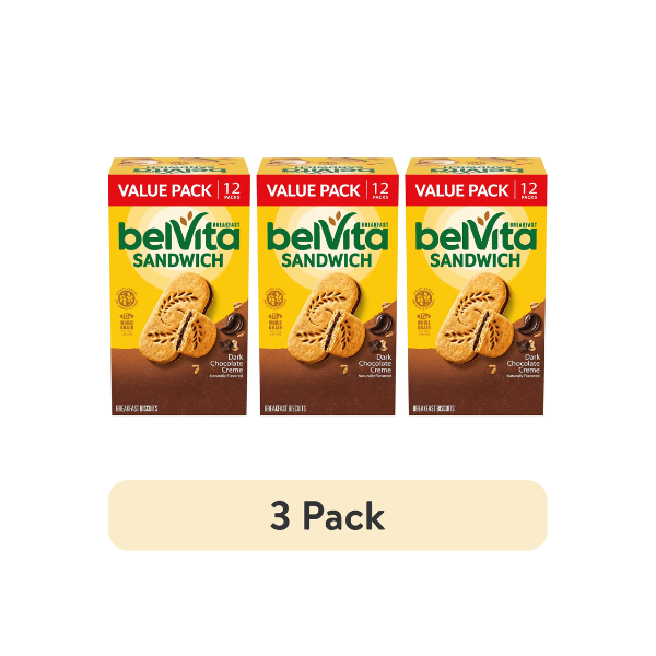 (3 pack) belVita Breakfast Bar Biscuit Sandwiches Dark Chocolate Creme, Value Pack, 12 Packs