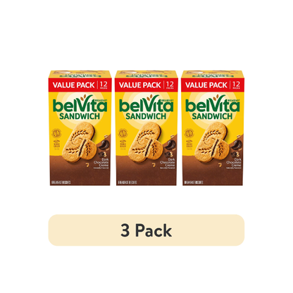 (3 pack) belVita Breakfast Bar Biscuit Sandwiches Dark Chocolate Creme, Value Pack, 12 Packs