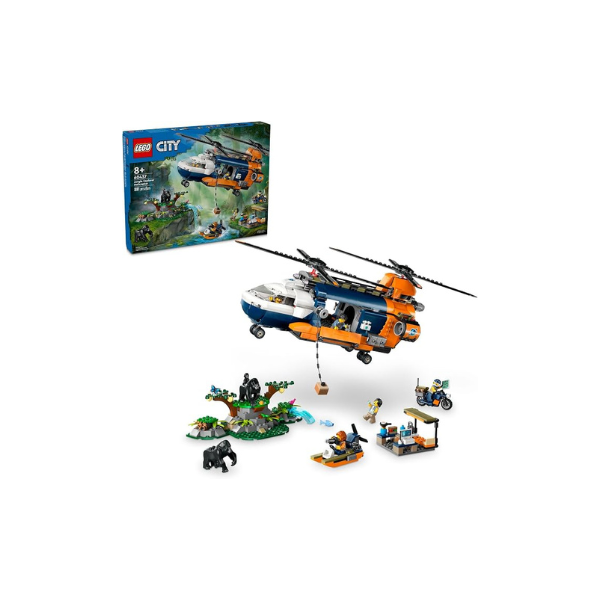 LEGO City Jungle Explorer Helicopter Toy at Base Camp - Kids Toy Adventure Building Set for Boys & Girls, Ages 8+ - with 5 Minifigures & Gorilla Figures - Gift Ideas for Birthdays - 60437