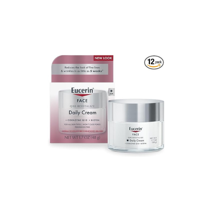 Eucerin Q10 Anti-Wrinkle Face Cream, Unscented Face Cream for Sensitive Skin, 1.7 Oz Jar (Pack of 12)
