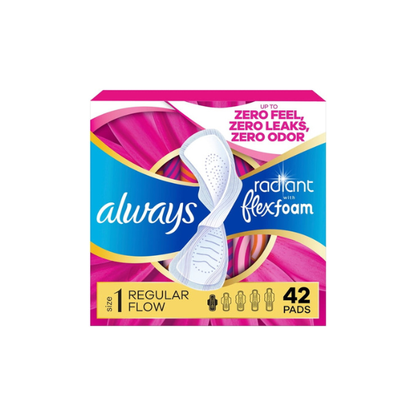 Always Radiant with FlexFoam Pads, Size 1, Regular, Wings, 42 Count