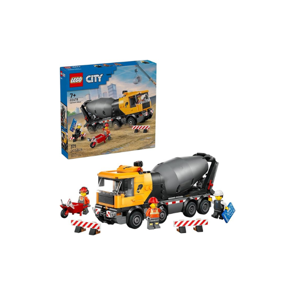 LEGO City Cement Mixer Truck Building Toy for Boys & Girls, Ages 7+ - Pretend Play Construction Toy W/Rotating Drum & 3 Worker Minifigures - Gift Idea for Birthdays - 60478