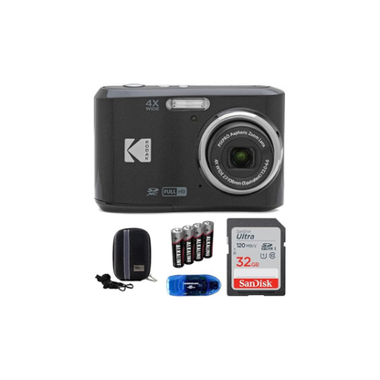 Kodak Pixpro FZ45 Digital Camera Bundle, Includes: SanDisk 32GB Memory Card, Spare Batteries, Hard Shell Camera Case and Card Reader (5 Items) (Black)