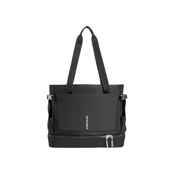 STANLEY Vitalize Tote| Gym, Work & Travel Bag with Laptop Sleeve | Expandable Bottom Compartment | Tumbler & Water Bottle Pockets | Durable Recycled Fabric | Black