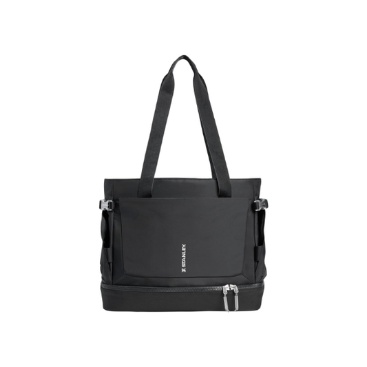 STANLEY Vitalize Tote| Gym, Work & Travel Bag with Laptop Sleeve | Expandable Bottom Compartment | Tumbler & Water Bottle Pockets | Durable Recycled Fabric | Black