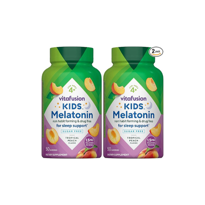 Vitafusion Kids Melatonin Gummy Supplements,Tropical Peach Flavored Sleep Support Supplements (1),50 Count (Pack of 2)