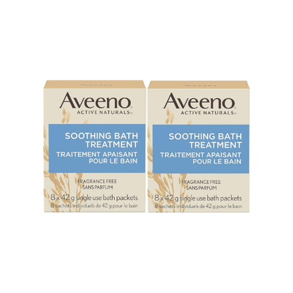 Aveeno Fragrance Free Soothing Bath Treatment, 100% Natural Colloidal Oatmeal, Sensitive Skin Bath Soak for Relief of Dry, Itchy, Irritated Skin Due to Eczema & Hives, Bath Packets, 8 ct. (Pack of 2)