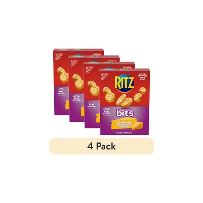 (4 pack) RITZ Bits Cheese Sandwich Crackers, Snacks for Kids and Adults, Lunch Snacks, 8.8 oz