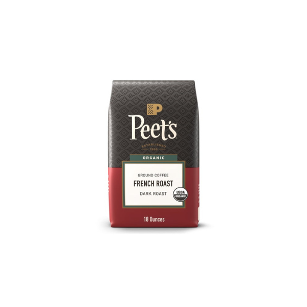 Peet's Coffee Organic French Roast Premium Dark Roast Ground Coffee, Arabica, 18 oz