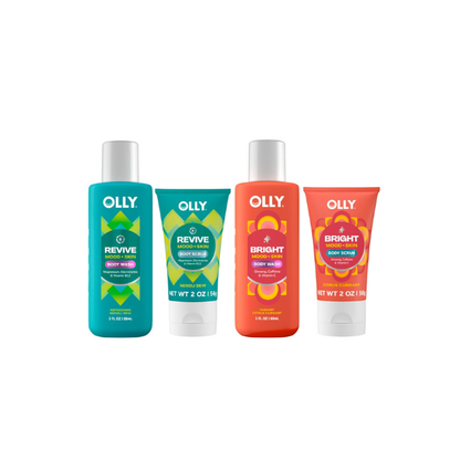 OLLY Body Wash & Body Scrub Mini pack 4 Count 3 oz
