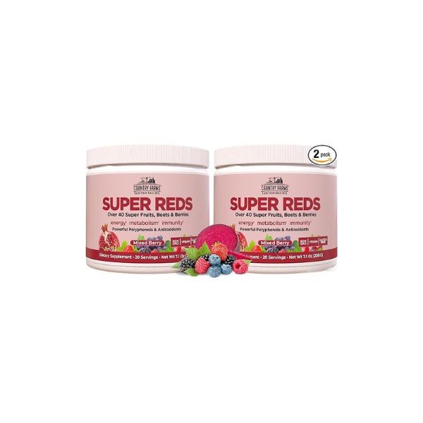 COUNTRY FARMS Super Reds, Energizing Polyphenol Superfood, Over 40 Super Fruits and Berries, Powerful Antioxidants and Polyphenols, Supports Energy, Supports Circulation, 40 Servings, Mixed Berry