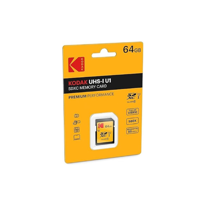 Kodak SDXC Card 64GB UHS-I U1 V10 Premium, up to 85MB/s Read Speed, for Full HD Video and High-Resolution Pictures, Compatible with SDXC Standard - EKMSD64GXC10K