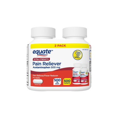 Equate Extra Strength Acetaminophen Pain Reliver Caplets, 500 mg, 250 Count, 2 Pack