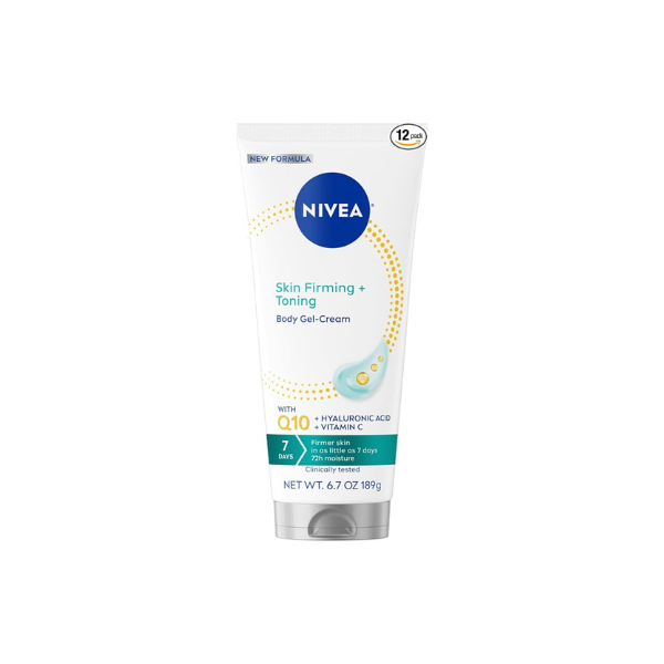 NIVEA Skin Firming & Toning Body Gel Cream with Q10, Hyaluronic Acid and Vitamin C, Clinically Tested Skin Firming & Toning Cream, 72-Hour Moisture, 6.7 Oz Tube (Pack of 12)