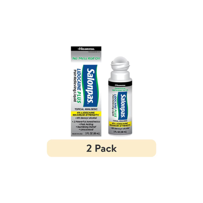(2 pack) Salonpas Lidocaine Plus Pain Relieving No-Mess Roll On Liquid, 3 fluid oz