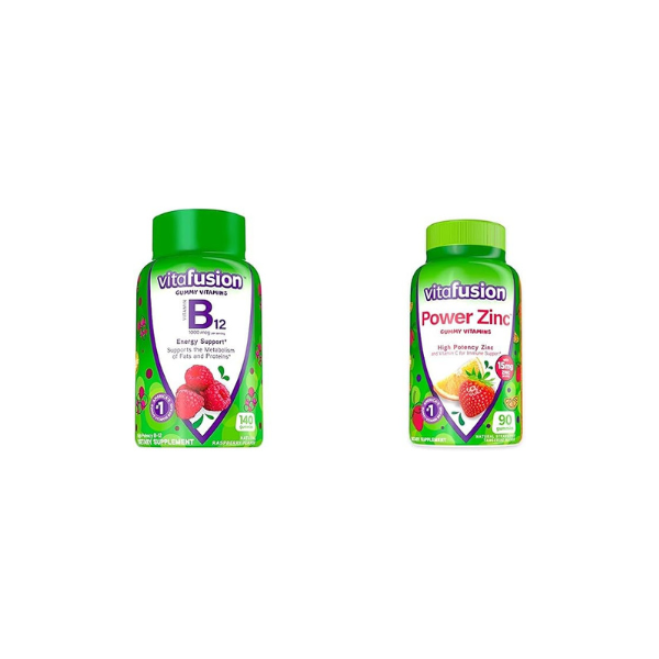 Vitafusion Vitamin B12 140 Count and Power Zinc 90 Count Gummy Vitamin Bundles for Energy Metabolism and Immune Support