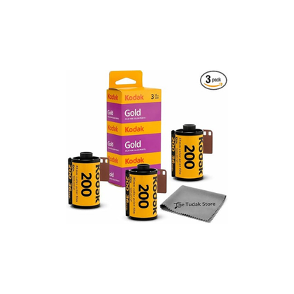 Kodak Gold 200 35mm Film Bundle, 3 Rolls, 36 Exposures Each, for 35mm Film Camera Includes Tudak Premium Microfiber Cloth