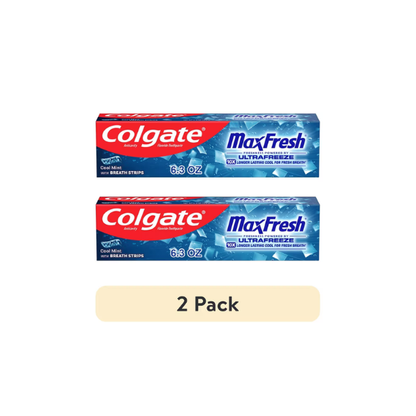 (2 pack) Colgate Max Fresh with Whitening Toothpaste with Mini Breath Strips, Cool Mint Toothpaste for Bad Breath, 6.3 Oz Tube