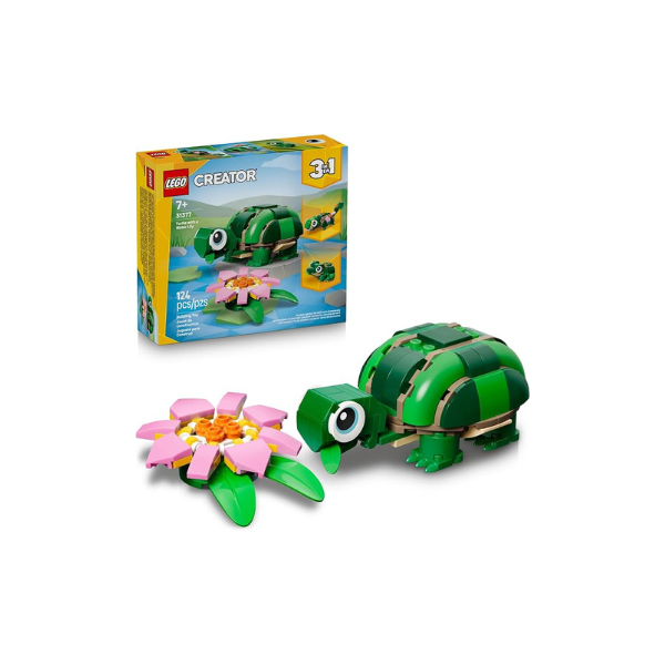 LEGO Creator 3 in 1 Turtle with a Water Lily Flower Building Toy for Girls & Boys - Kids Build a Chameleon, Frog, or Turtle Toy Figure - Gift Idea for Animal Lovers, Ages 7+ - 31377
