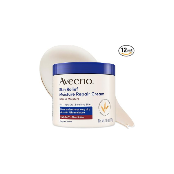 Aveeno Skin Relief Intense Moisture Repair Body Cream with Triple Oat &Shea Butter Formula,Moisturizing Cream Heals&Restores Very Dry Skin w/Long-Lasting Moisture,Fragrance-Free, 11 Ounce (Pack of 12)