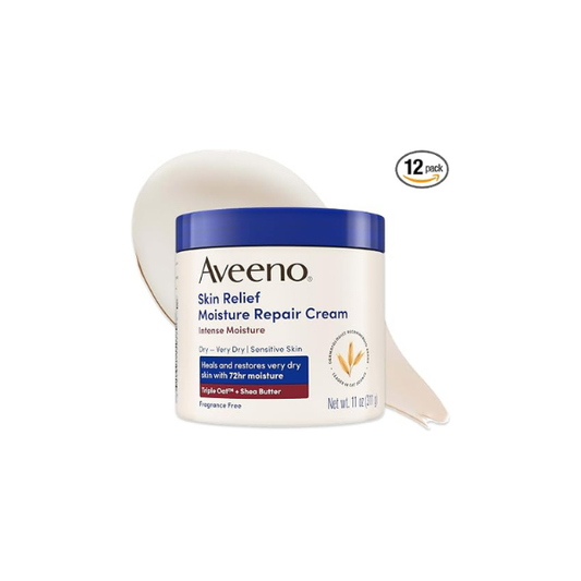 Aveeno Skin Relief Intense Moisture Repair Body Cream with Triple Oat &Shea Butter Formula,Moisturizing Cream Heals&Restores Very Dry Skin w/Long-Lasting Moisture,Fragrance-Free, 11 Ounce (Pack of 12)
