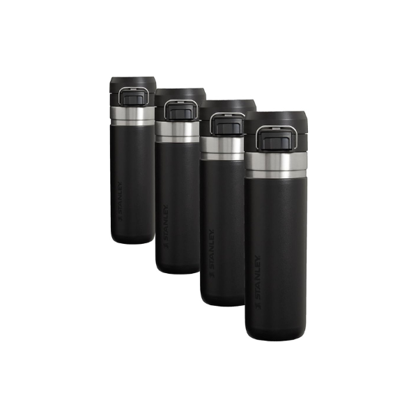 Stanley Quick Flip GO Water Bottle 24 oz, Push Button Lid | Leakproof and Packable for Travel and Sports | Insulated Stainless Steel, BPA-Free - Black 2.0 (Pack of 4)